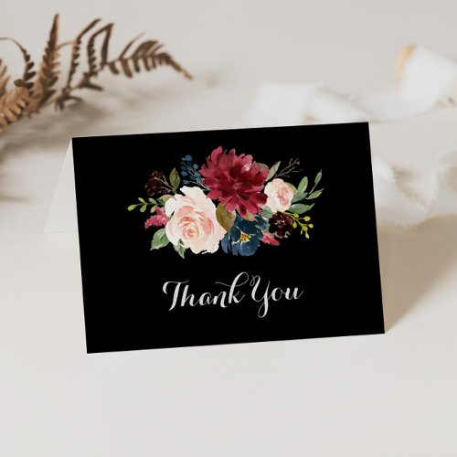 Rustic Black Botanical Folded Wedding  Thank You Card