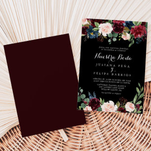 Rustic Black Botanical Nuestra Boda Wedding  Invitation