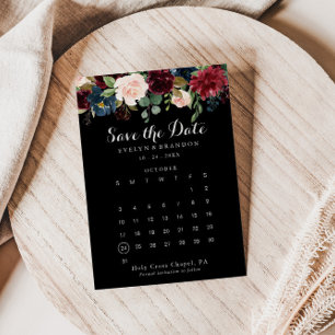 Rustic Black Botanical Save the Date Calendar