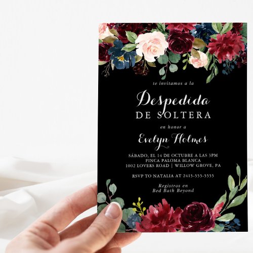 Rustic Black Botanical Spanish Bridal Shower  Invitation