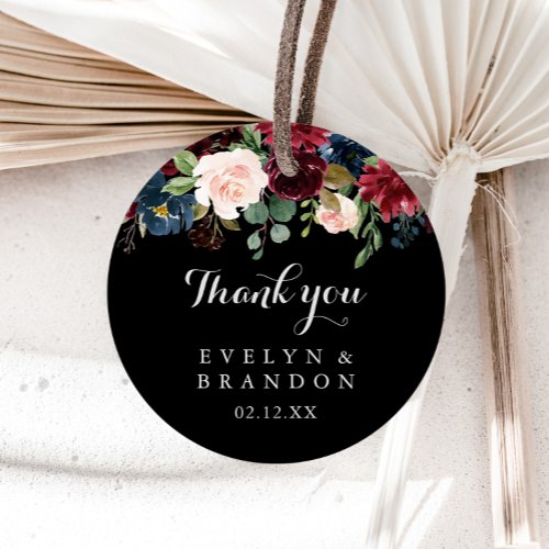 Rustic Black Botanical Thank You Wedding Favor Classic Round Sticker