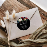 Rustic Black Botanical Thank You Wedding Favor Classic Round Sticker<br><div class="desc">This rustic black botanical thank you wedding favor classic round sticker is perfect for a classic wedding. The design features burgundy, red, navy, blue and blush radiant and graceful hand-painted flowers in a black background, inspiring natural beauty. Make the sticker labels your own by including your names, the event (if...</div>