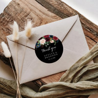 Rustic Black Botanical Thank You Wedding Favor Classic Round Sticker