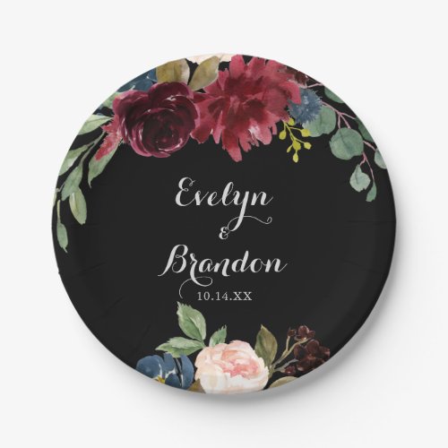 Rustic Black Botanical Wedding Cake  Paper Plates