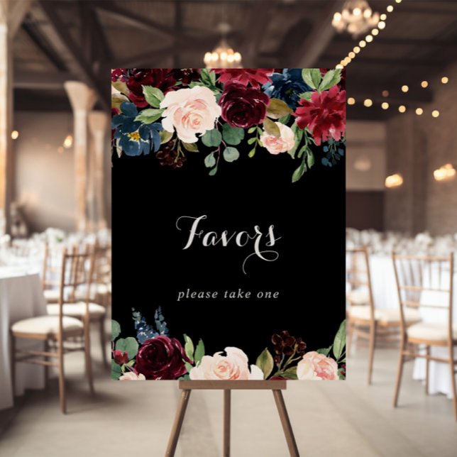 Rustic Black Botanical Wedding Favors Sign (Creator Uploaded)