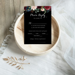 Rustic Black Botanical Wedding Menu Choice RSVP