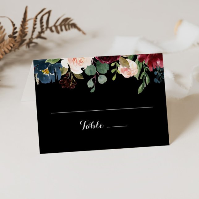 Rustic Black Botanical Wedding  Place Card (Creator Uploaded)