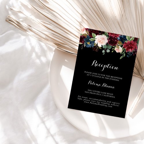 Rustic Black Botanical Wedding Reception Enclosure Card