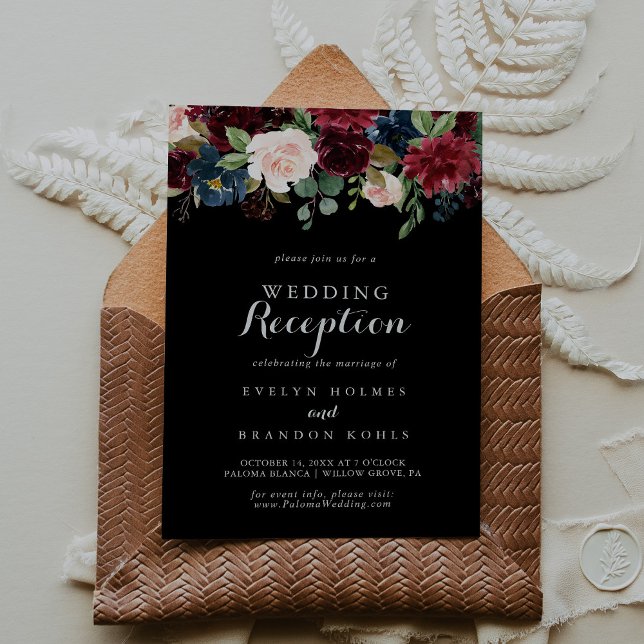 Rustic Black Botanical Wedding Reception Invitation (Creator Uploaded)