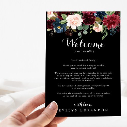 Rustic Black Botanical Wedding Welcome Letter