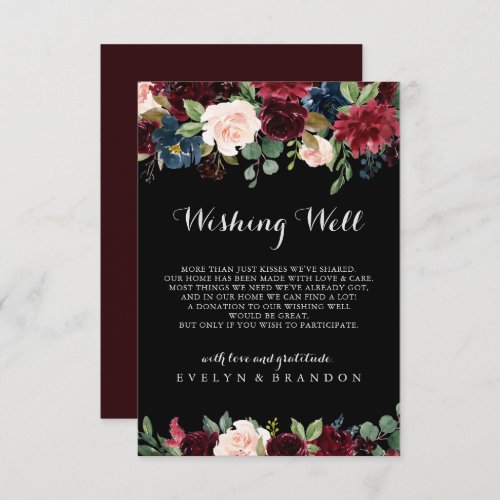 Rustic Black Botanical Wedding Wishing Well  Enclosure Card