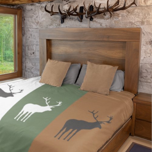 Rustic Black Brown Green White Elk Spirit Animal  Duvet Cover