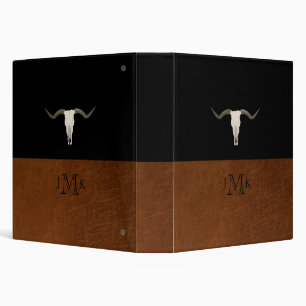 Rustic Black & Brown Leather Image Antler Monogram 3 Ring Binder