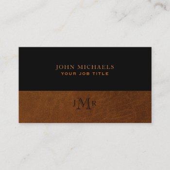 Rustic Black & Brown Leather Image Manly Business Card by Inviteme2 at Zazzle