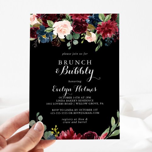 Rustic Black Brunch and Bubbly Bridal Shower Invitation