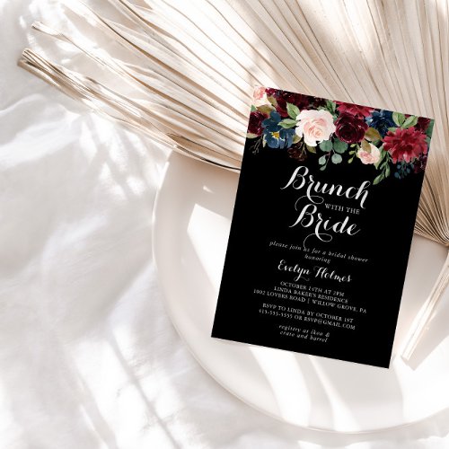 Rustic Black Brunch with the Bride Shower  Invitation