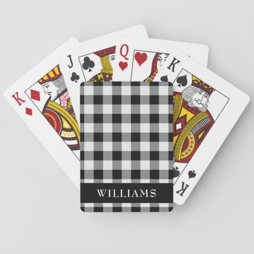 Rustic Black Buffalo Check Family Monogram Poker Cards