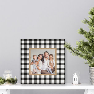 Rustic Black Buffalo Plaid Kraft Christmas Photo Canvas Print