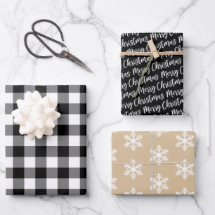 Rustic Black Buffalo Plaid Merry Christmas Wrapping Paper Sheets