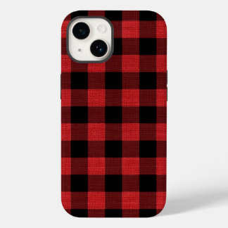 Rustic Black Buffalo Plaid Pattern Red Linen Photo Case-Mate iPhone 14 Case