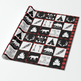 Rustic Black Buffalo Plaid Wilderness Adventure Wrapping Paper