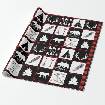 Rustic Black Buffalo Plaid Wilderness Adventure Wrapping Paper by GrudaHomeDecor at Zazzle