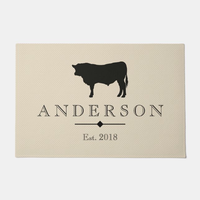 Rustic Black Bull Silhouette | Personalized Doormat (Front)