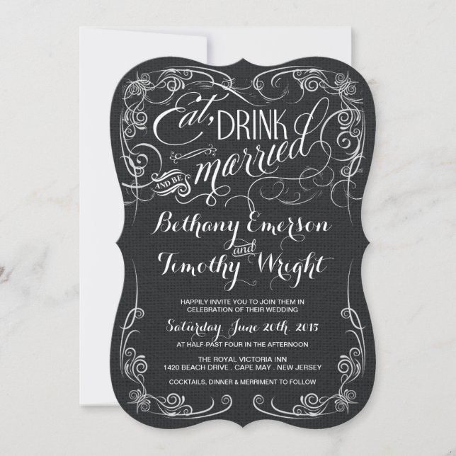 Rustic Black Burlap Die-Cut Wedding Invitations (Front)