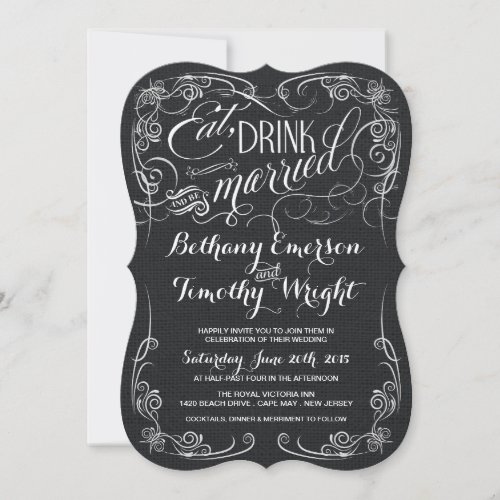 Rustic Black Burlap Die-Cut Wedding Invitations