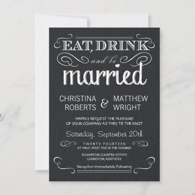 Rustic Black Burlap Vintage Wedding Invitations (Front)