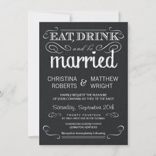 Rustic Black Burlap Vintage Wedding Invitations