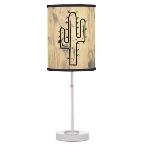 Rustic Black Cactus  Wood Planks Print Table Lamp