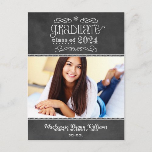 Rustic Black Chalkboard 2024 Graduate Photo Party Invitation Postcard