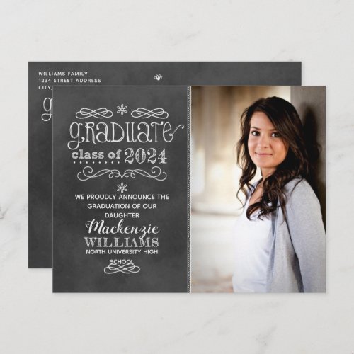 Rustic Black Chalkboard 2024 Graduate Photo Party Invitation Postcard