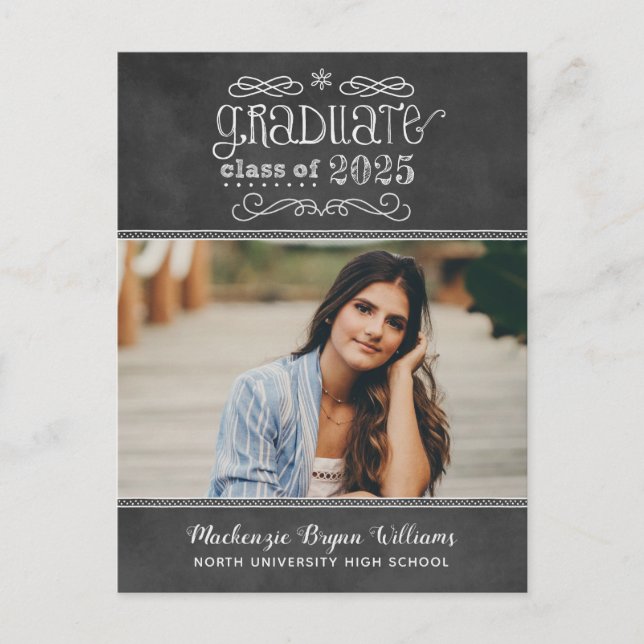 Rustic Black Chalkboard 2026 Graduate Photo Party Invitation Postcard (Front)