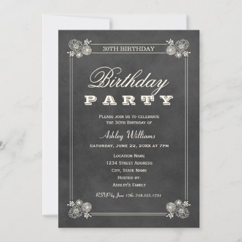 Birthday Party Invitations | Black Chalkboard