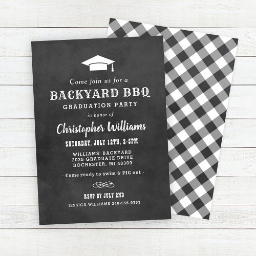 Rustic Black Chalkboard Backyard BBQ Graduation Invitation