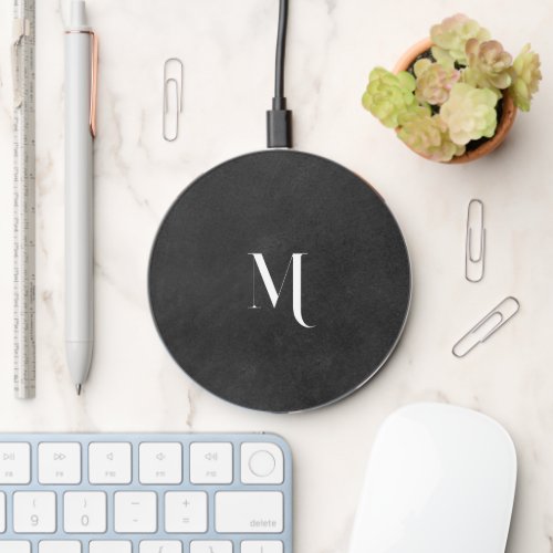 Rustic black chalkboard country monogram wireless charger 