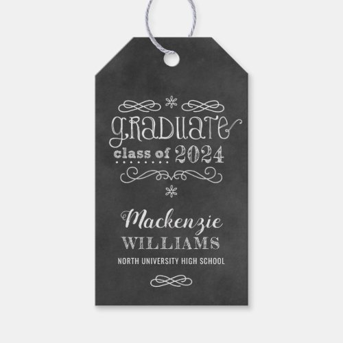 Rustic Black Chalkboard Custom 2024 Graduate Name Gift Tags