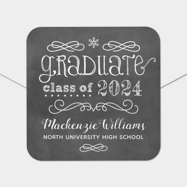 Rustic Black Chalkboard Custom 2025 Graduate Name Square Sticker (Creator Uploaded)