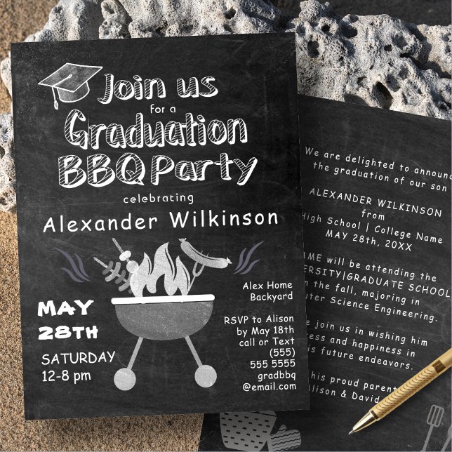 Rustic Black Chalkboard Fun Graduation BBQ Party Invitation (Creator Uploaded)