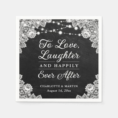 Rustic Black Chalkboard Happily Ever After Wedding Napkins