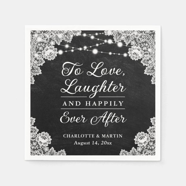 Rustic Black Chalkboard Happily Ever After Wedding Napkins (Front)