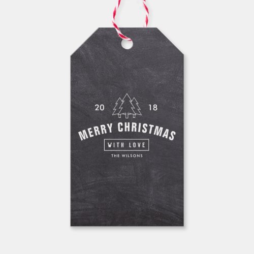 Rustic black chalkboard logo Merry Christmas tag