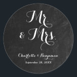 Rustic Black Chalkboard Mr and Mrs Wedding Classic Round Sticker<br><div class="desc">Rustic chalkboard wedding stickers for your wedding envelopes/favor bags.</div>