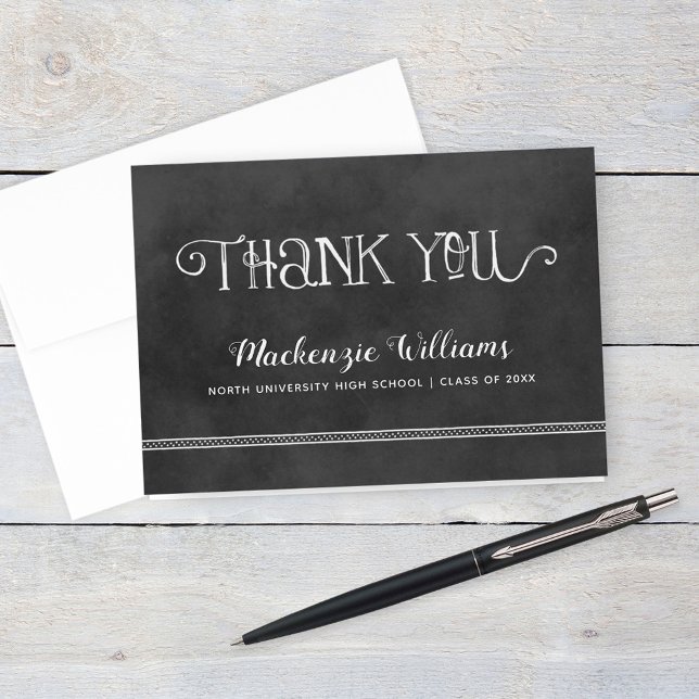 Rustic Black Chalkboard Personalized Graduation Thank You Card (Creator Uploaded)