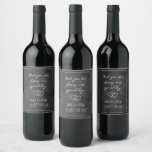 Rustic black chalkboard print personalized wedding wine label<br><div class="desc">Rustic black chalkboard print personalized wedding Wine Label . Cute casual design with interlocking hearts drawing and stylish border. Part of complete set with matching decorations and stationery items.</div>