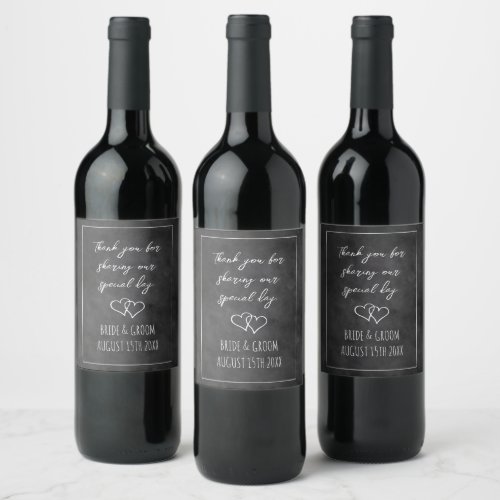 Rustic black chalkboard print personalized wedding wine label