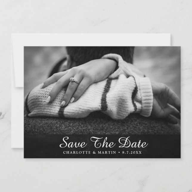 Rustic Black Chalkboard  Save The Date Photo Cards (Front)