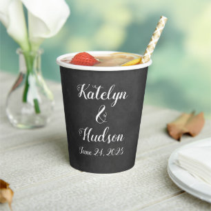 Rustic Black Chalkboard Script Monogram Wedding Paper Cups